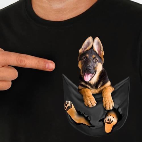 German shepherd in pocket sales t shirt